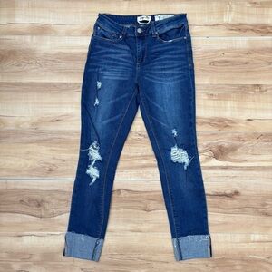 Indigo Rein Blue Jeans Distressed Ankle Cropped Jeans Size 7